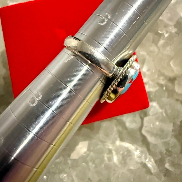 NWOT Handmade Sterling Silver Turquoise & Red Checkered Ring - Picture 4 of 4